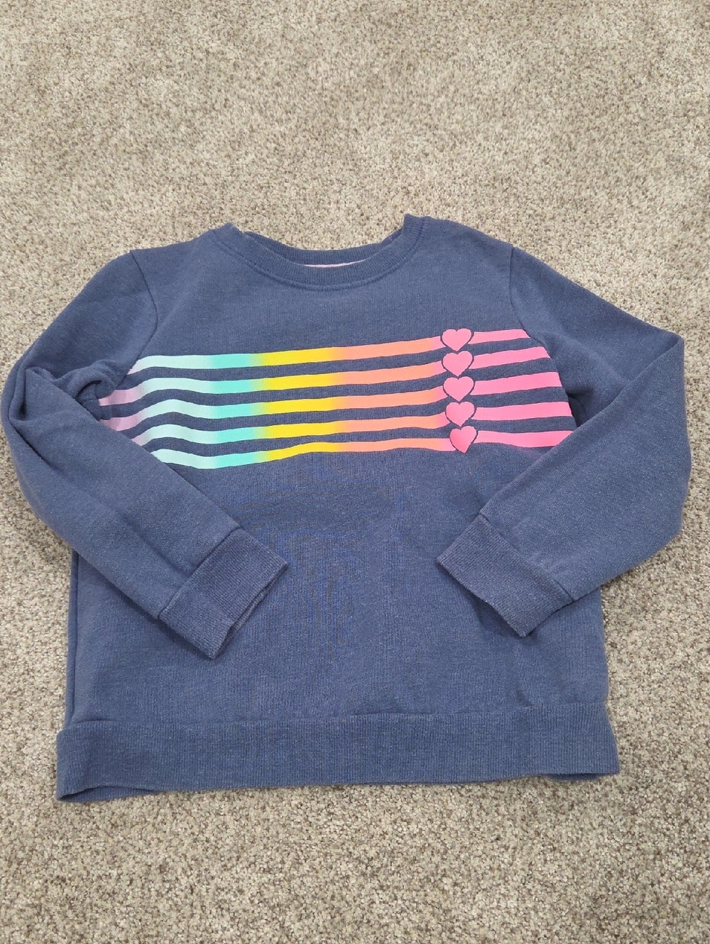 Cat & Jack Navy Sweatshirt with Rainbow Stripes and Pink Hearts